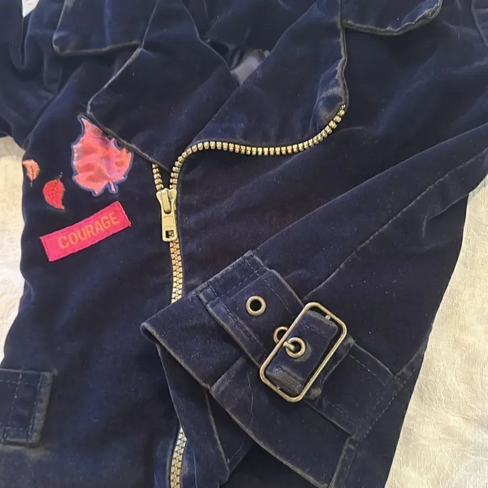 Disney Frozen II Girls Biker Jacket Velvet Elsa Size 3T Navy Blue